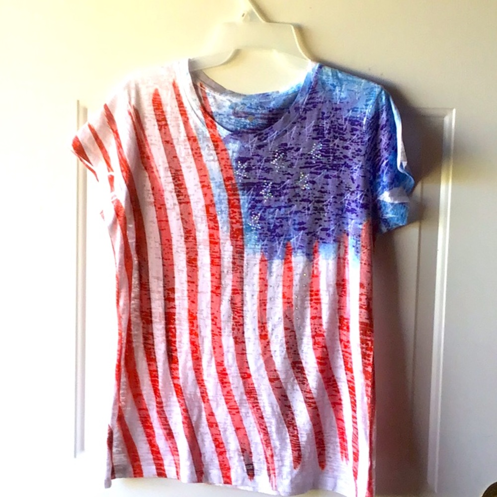 Prairie Rose Womens SS flag Shirt w/Rhinestones